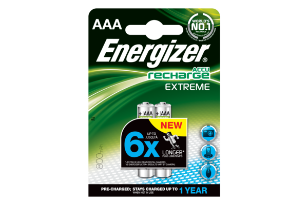 ENERGIZER RECHARGE EXTREME AAA, 1,2V, 800mAh (HR03) NiMH-Akku, 2er-Blister